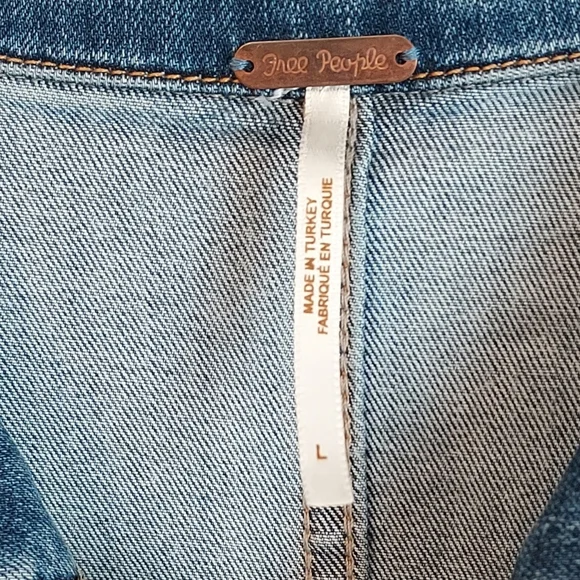 Free People Lennox Zip Front Denim Jean Jumpsuit Size Large Long Sleeve Utility